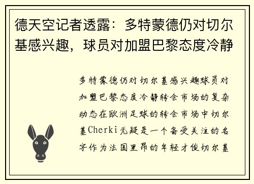 德天空记者透露：多特蒙德仍对切尔基感兴趣，球员对加盟巴黎态度冷静