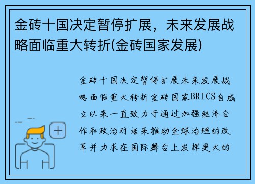 金砖十国决定暂停扩展，未来发展战略面临重大转折(金砖国家发展)